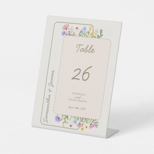 Moderne rustikale Wildblume Hochzeit Tischnummer Sockelschild (Vorderseite)