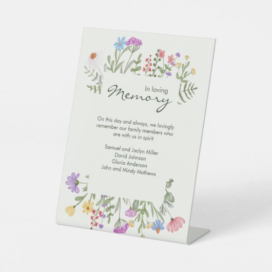 Moderne rustikale Wildblume in Memoriam Wedding Sockelschild (Vorderseite)