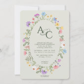 Moderne Rustikale Wildblume Monogram Sage Wedding Einladung (Vorderseite)