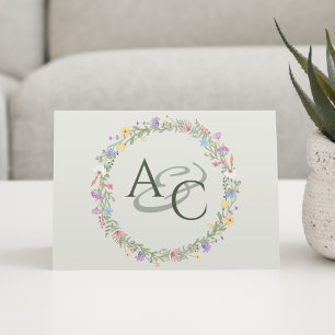 Moderne Rustikale Wildblume Monogram Wedding Dankeskarte