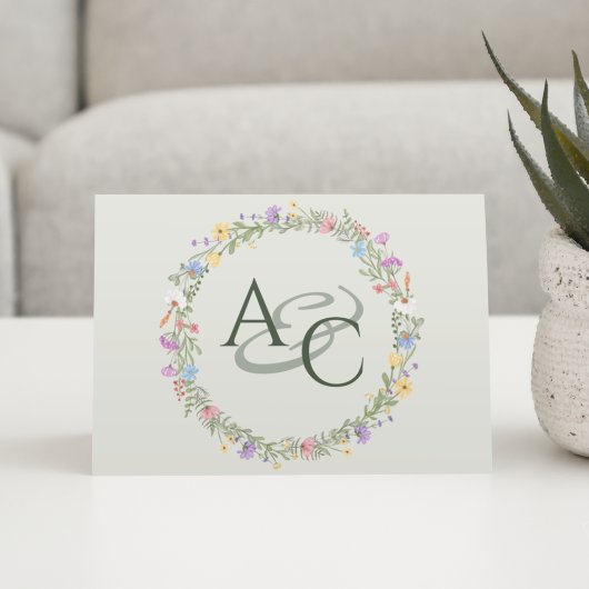 Moderne Rustikale Wildblume Monogram Wedding Dankeskarte