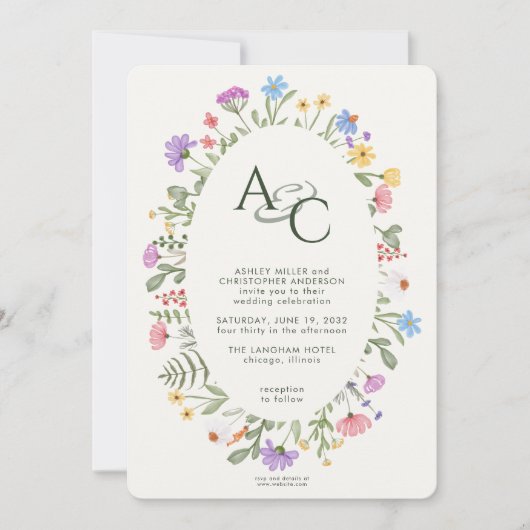 Moderne Rustikale Wildblume Monogram Wedding Einladung (Vorderseite)