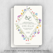 Moderne Rustikale Wildblume Monogram Wedding Einladung