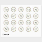 Moderne Rustikale Wildblume Monogram Wedding Runder Aufkleber (Blatt)