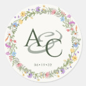 Moderne Rustikale Wildblume Monogram Wedding Runder Aufkleber (Vorderseite)