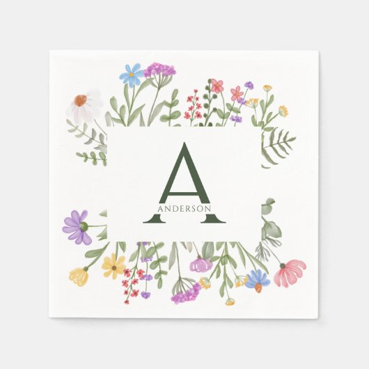 Moderne Rustikale Wildblume Monogram Wedding Serviette (Vorderseite)