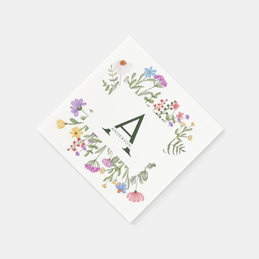 Moderne Rustikale Wildblume Monogram Wedding Serviette (Ecke)
