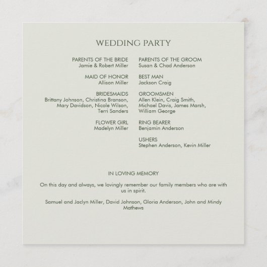 Moderne Rustikale Wildblume Soft Sage Wedding Programm (Rückseite)