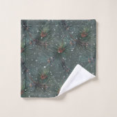 Moderne Rustikale Winterkiefern-Muster Badhandtuch Set (Waschlappen)