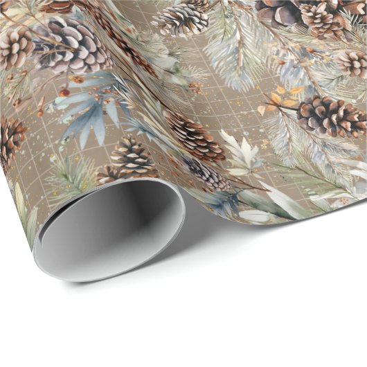 Moderne Rustikale Winterpine Cone Boho Weihnachten Geschenkpapier (Rolleneckpunkt)