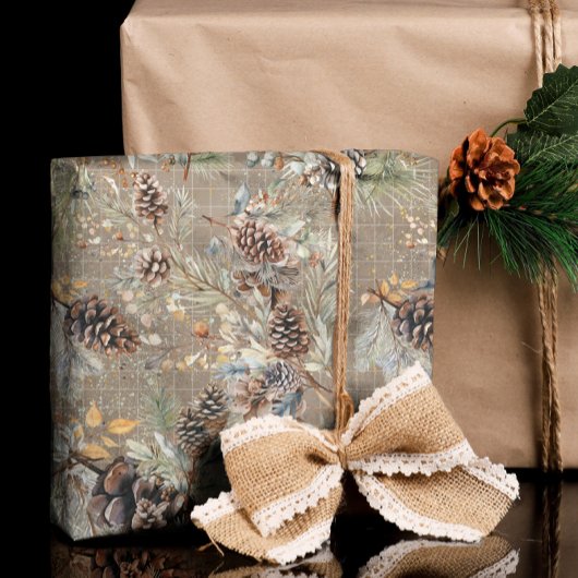 Moderne Rustikale Winterpine Cone Boho Weihnachten Geschenkpapier