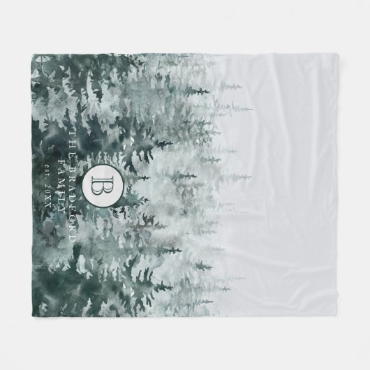 Moderne Rustikale Winterwaldkiefernfamilien Monogr Fleecedecke (Vorderseite (Horizontal))