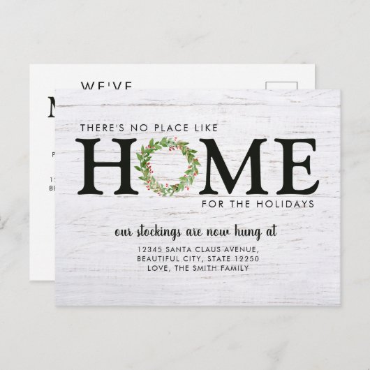 Moderne rustikale Wir haben Zuhause für Ferien in Ankündigungspostkarte (Vorne/Hinten)