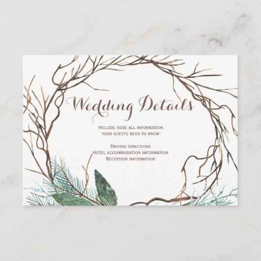 Moderne rustikale Zweigstelle Hochzeitsgast Detail Begleitkarte (Vorderseite)