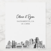 Moderne Sacramento Sketch Hochzeit maßgeschneidert Weinetikett (Einzelnes Label)