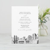 Moderne Sacramento Skyline Black & White Wedding Einladung (Stehend Vorderseite)