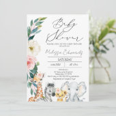 Moderne Safari Blush Boho Floral Baby Dusche Einladung (Stehend Vorderseite)