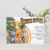 Moderne Safari Niedlich Baby Animals Gender Reveal Einladung (Stehend Vorderseite)