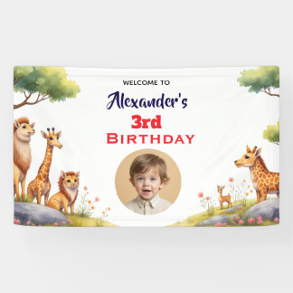 Moderne Safari-Tiere Kinder Neutrale Geburtstagsfe Banner