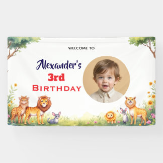 Moderne Safari-Tiere Kinder Süße Geburtstagsfeier  Banner