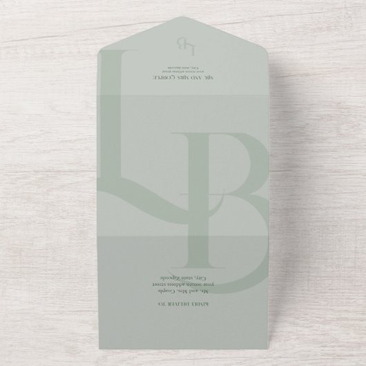 Moderne Sage All-in-One-Hochzeitsreise | Initiale All In One Einladung (Außenbereich)