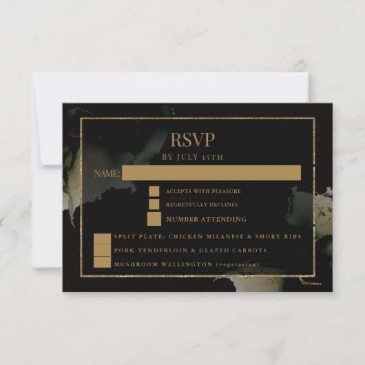 Moderne Sage Black Custom RSVP Karte (Vorderseite)