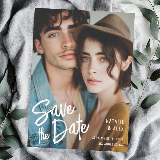 Moderne Sage Brush Script Foto Hochzeit Save The Date