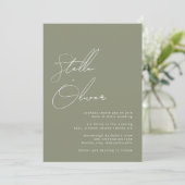 Moderne Sage Calligraphy Names QR Code Hochzeit Einladung (Stehend Vorderseite)