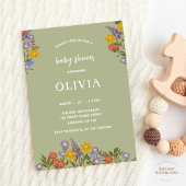 Moderne Sage Green Baby Dusche Bläschen Elegant Einladung