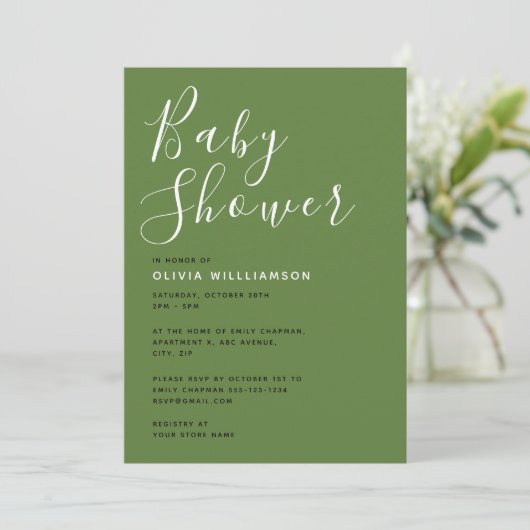 Moderne Sage Green Baby Dusche Einladung (Stehend Vorderseite)