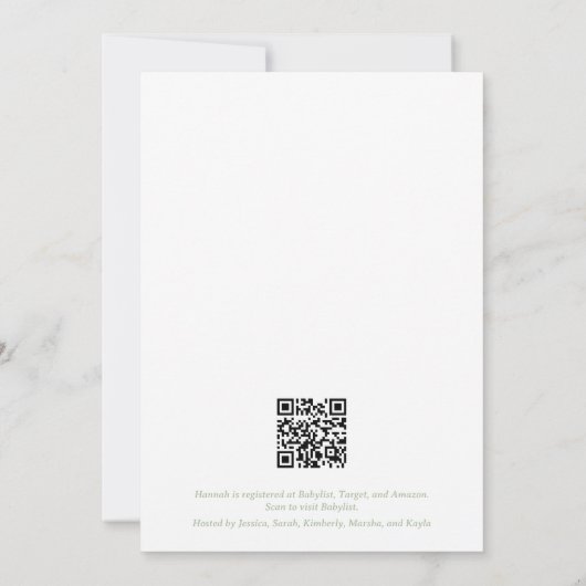 Moderne Sage Green Baby Dusche Einladung (Rückseite)