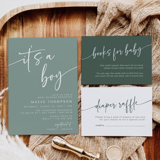 Moderne Sage Green Baby Dusche Einladung sein a Bo