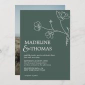 Moderne Sage Green Blume Leaf Einfaches Foto Hochz Einladung (Vorne/Hinten)