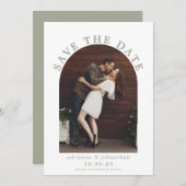 Moderne Sage Green Boho Arch Foto Hochzeit Save The Date (Vorne/Hinten)