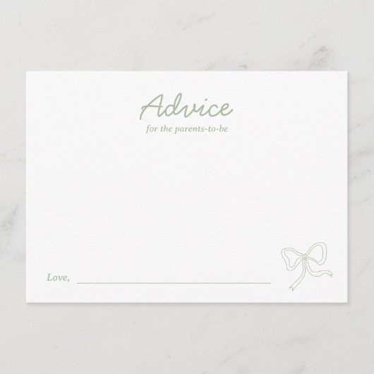 Moderne Sage Green Bow Babyduschkarte Begleitkarte (Vorderseite)
