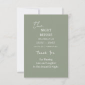 Moderne Sage Green die Nacht vor der Hochzeit Dankeskarte (Vorderseite)