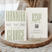 Moderne Sage Green & Ecru Simple QR Code Hochzeit Einladung