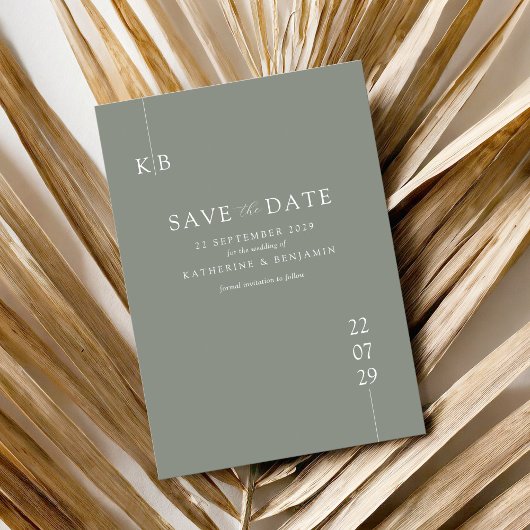 Moderne Sage Green Elegant Monogram Wedding Save The Date