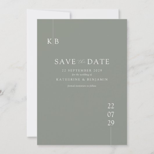 Moderne Sage Green Elegant Monogram Wedding Save The Date (Vorderseite)