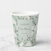 Moderne Sage Green Floral Baby Dusche Pappbecher (Vorderseite)