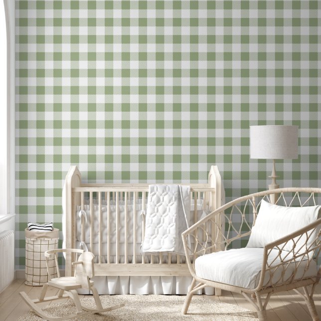 Moderne Sage Green Gingham Karos Tapete (Kinder)