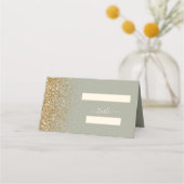 Moderne Sage Green Gold Glitzer Edge Wedding Platzkarte (Vorderseite)