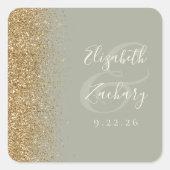 Moderne Sage Green Gold Glitzer Edge Wedding Quadratischer Aufkleber (Vorderseite)