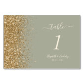 Moderne Sage Green Gold Glitzer Edge Wedding Tischnummer (Vorderseite)