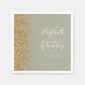 Moderne Sage Green Gold Glitzer Hochzeit Serviette (Vorderseite)