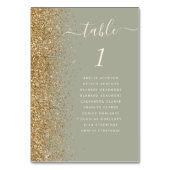 Moderne Sage Green Gold Glitzer Hochzeit Tischnummer (Vorderseite)
