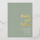Moderne Sage Green Gold Text Hochzeit Einladung (Vorderseite)