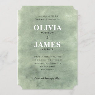 Moderne Sage Green Gray Romantic Wasserfarbenhochz Einladung