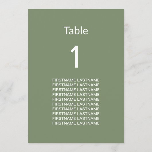 Moderne Sage Green Guest Names Table Card (Rückseite)