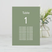 Moderne Sage Green Guest Names Table Card (Stehend Vorderseite)